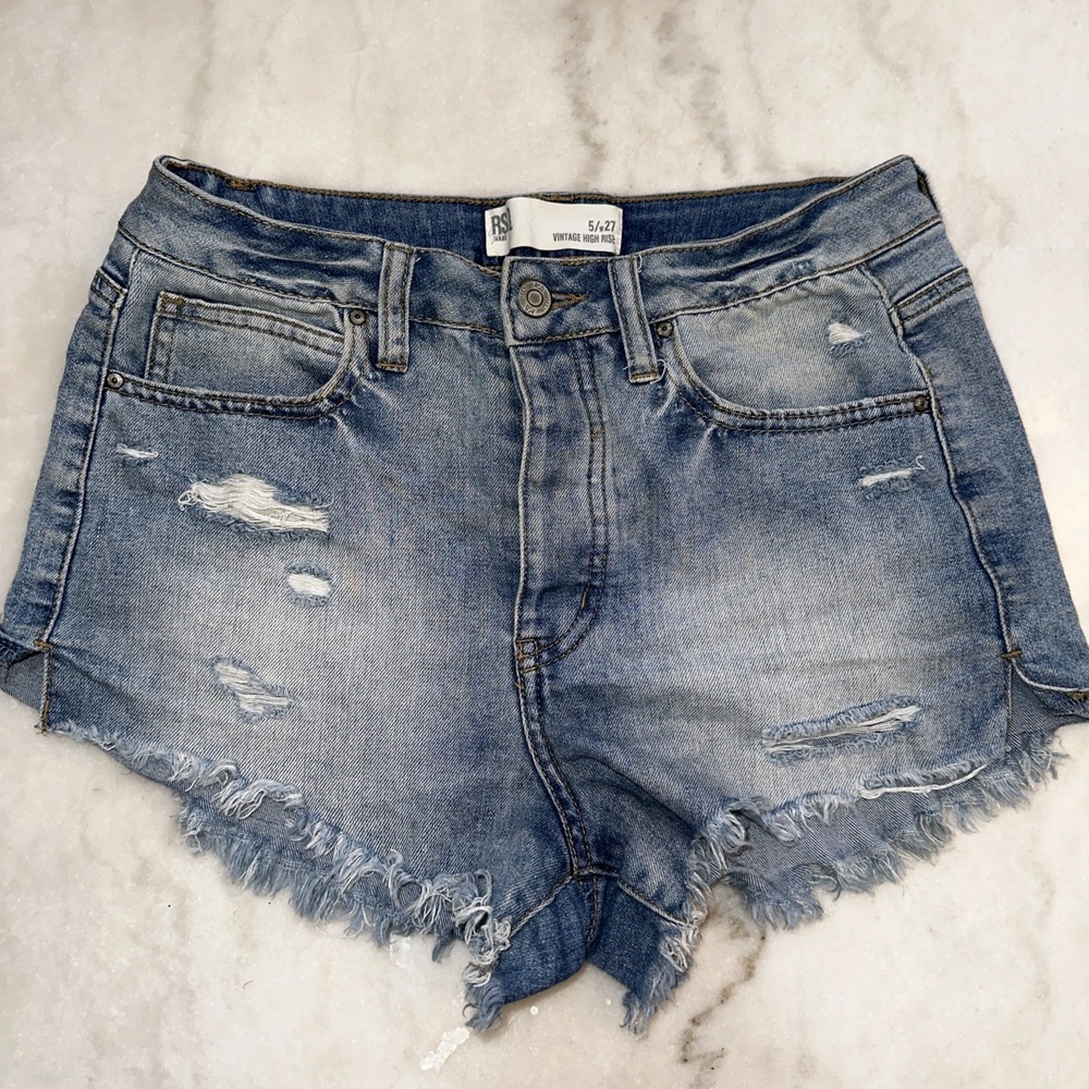 RSQ Denim Shorts Women's Juniors Size 3 Blue Vintage High Rise Cutoff Distressed